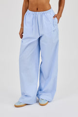 Nylon Striped Wide Leg Trouser - Baby Blue