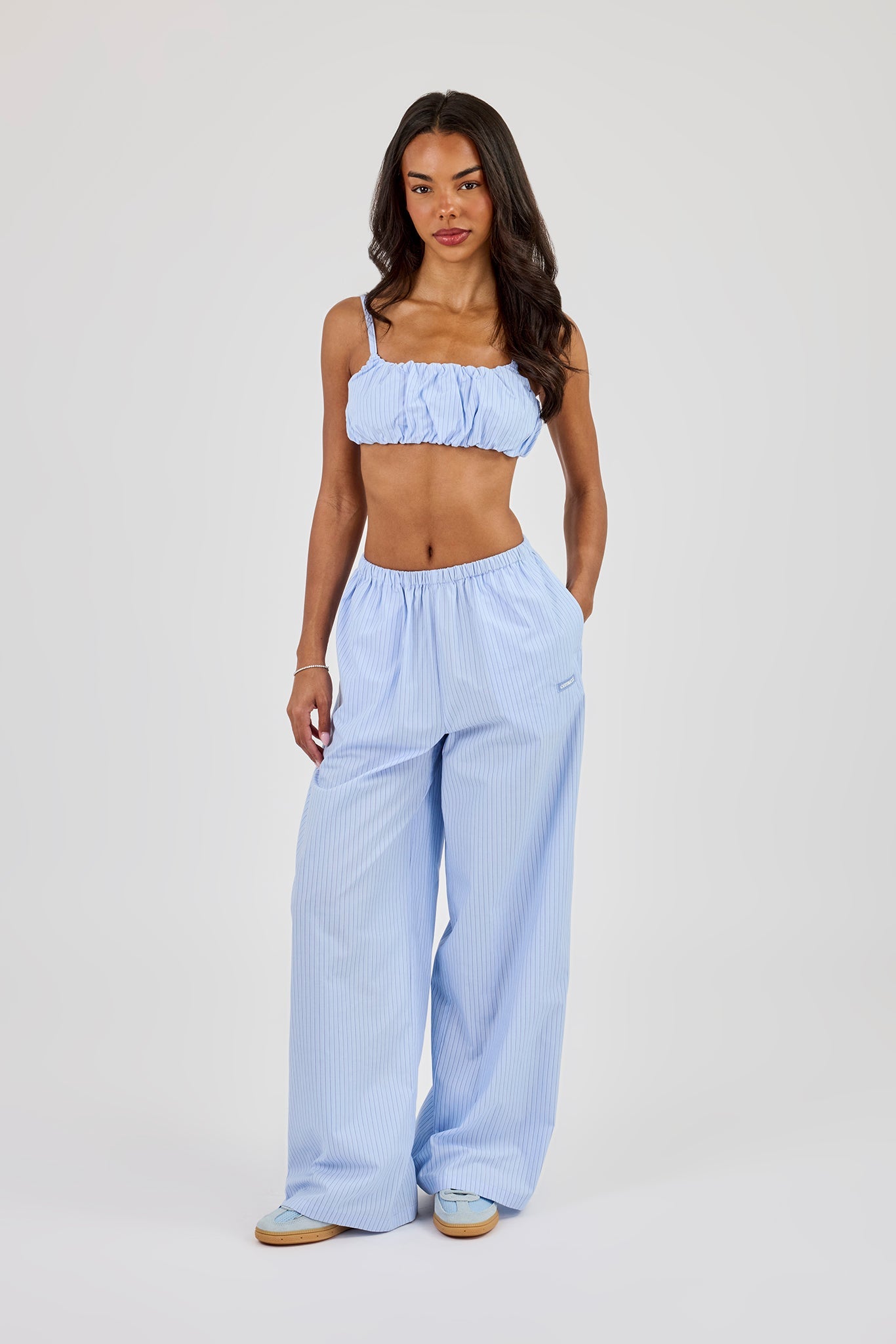 Nylon Striped Ruched Bralet - Baby Blue