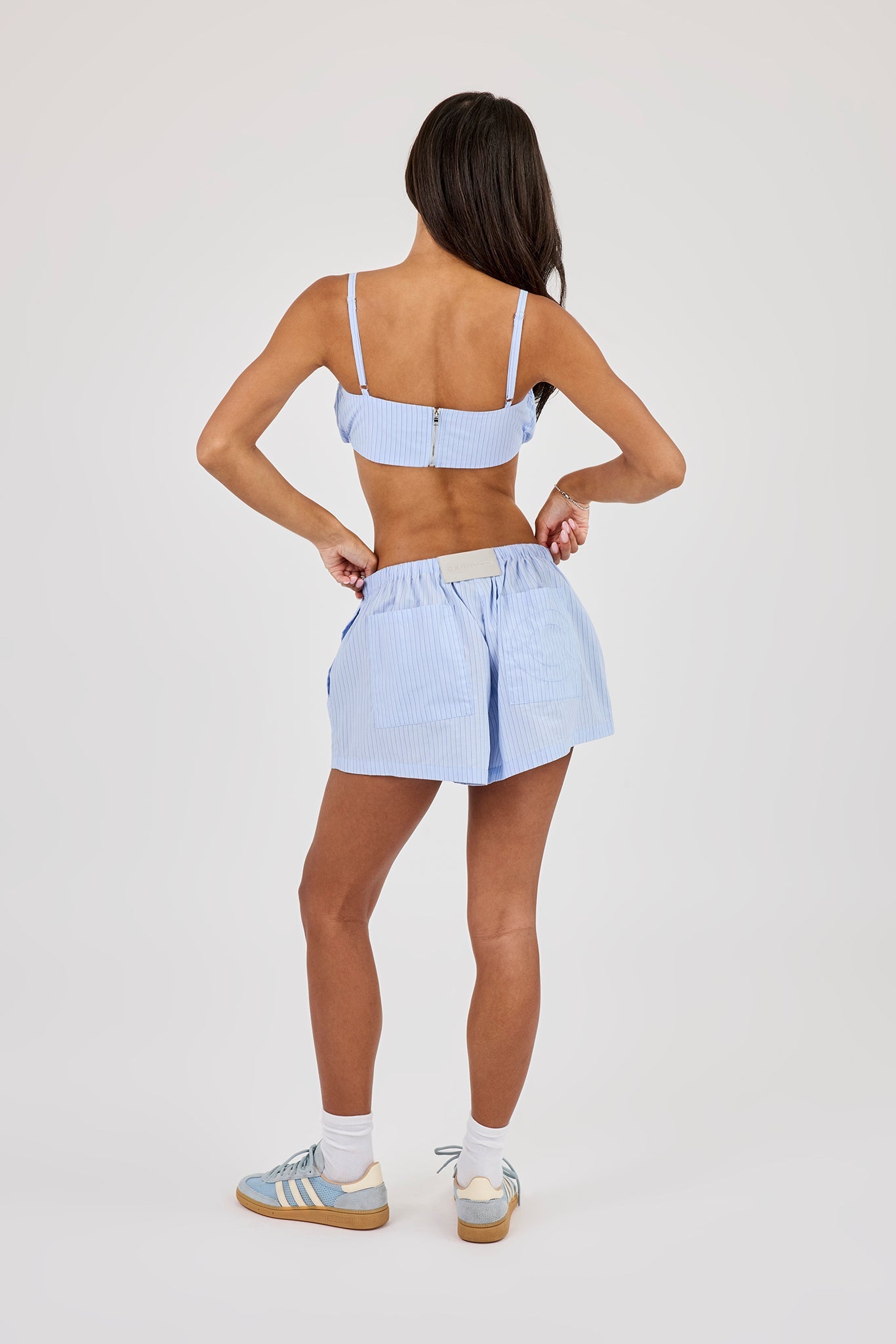 Nylon Striped Ruched Bralet & Short – Baby Blue