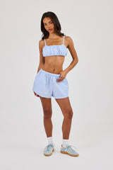 Nylon Striped Ruched Bralet & Short – Baby Blue