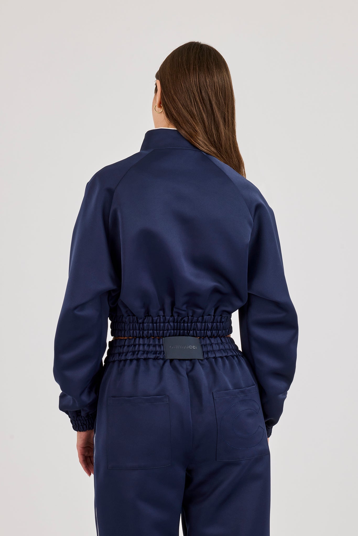 Satin Jacket With Piping - Navy