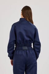 Satin Jacket With Piping - Navy