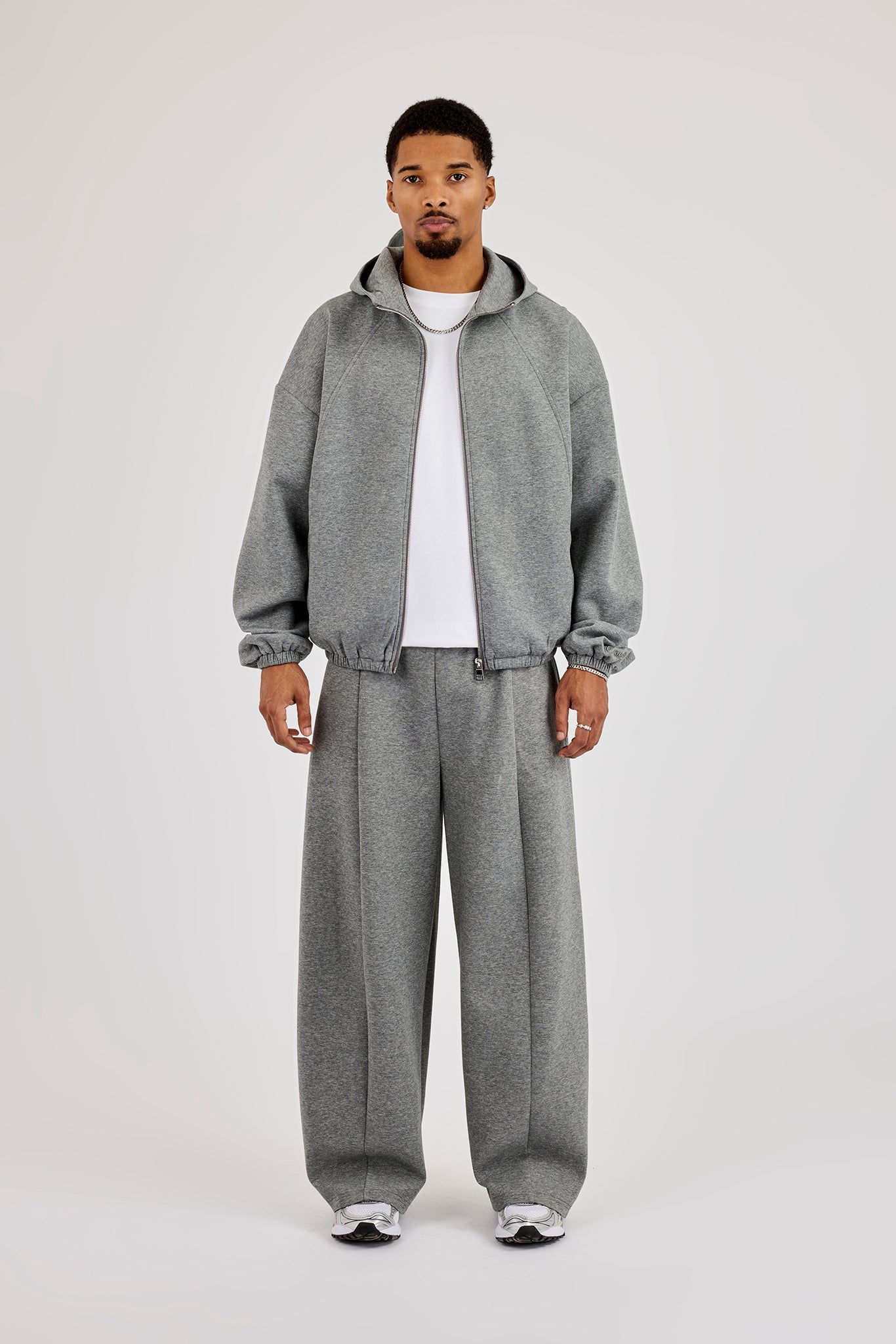 Scuba Extended Neck Raglan Zip Hoodie & Barrel Leg Trouser - Dark Grey
