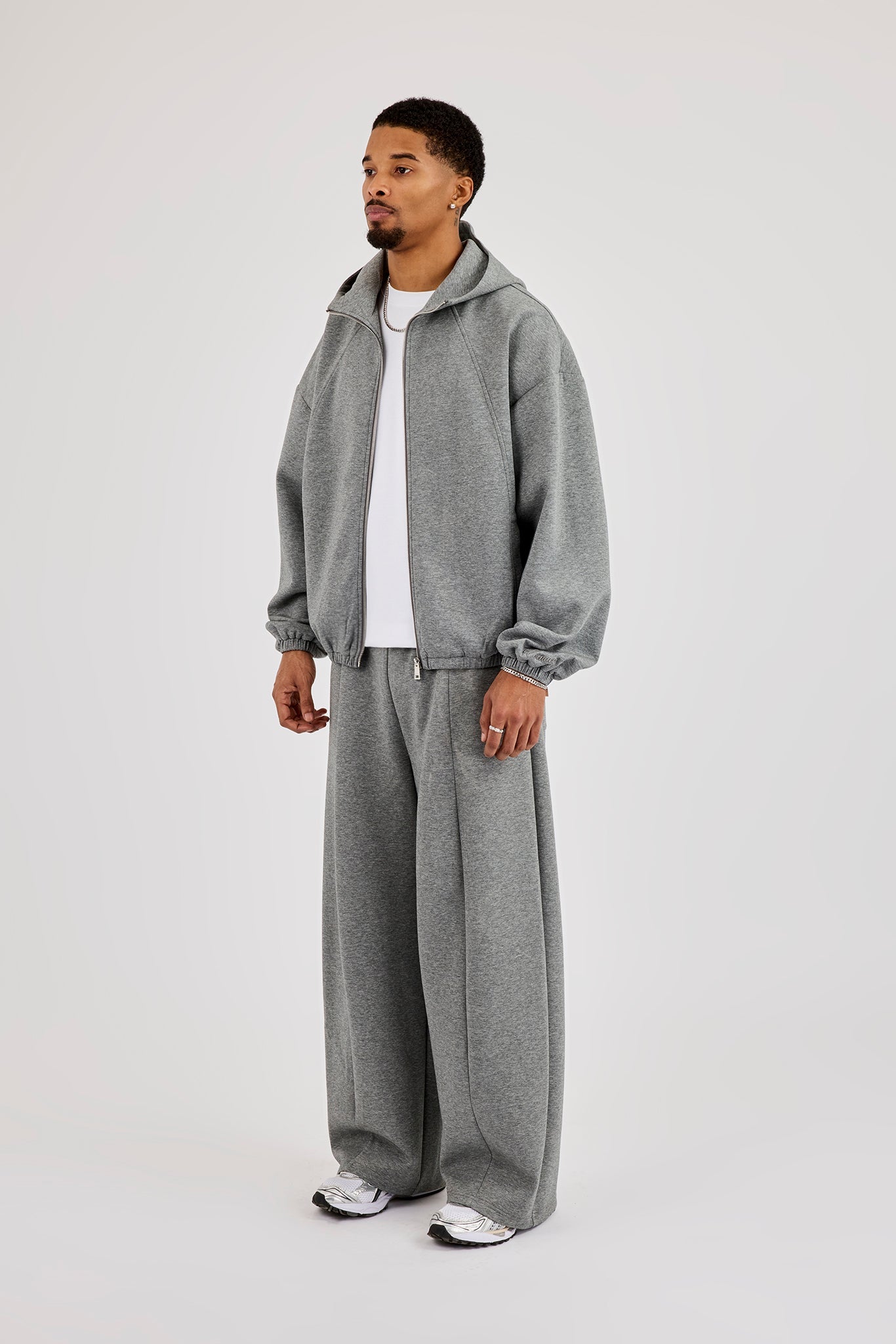 Scuba Extended Neck Raglan Zip Hoodie & Barrel Leg Trouser - Dark Grey