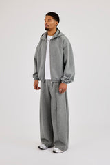 Scuba Extended Neck Raglan Zip Hoodie & Barrel Leg Trouser - Dark Grey