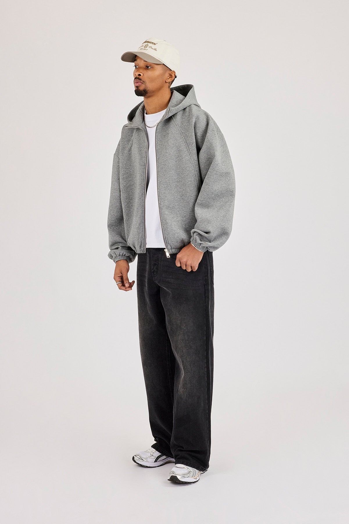 Scuba Extended Neck Raglan Zip Hoodie - Dark Grey