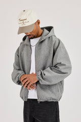 Scuba Extended Neck Raglan Zip Hoodie - Dark Grey