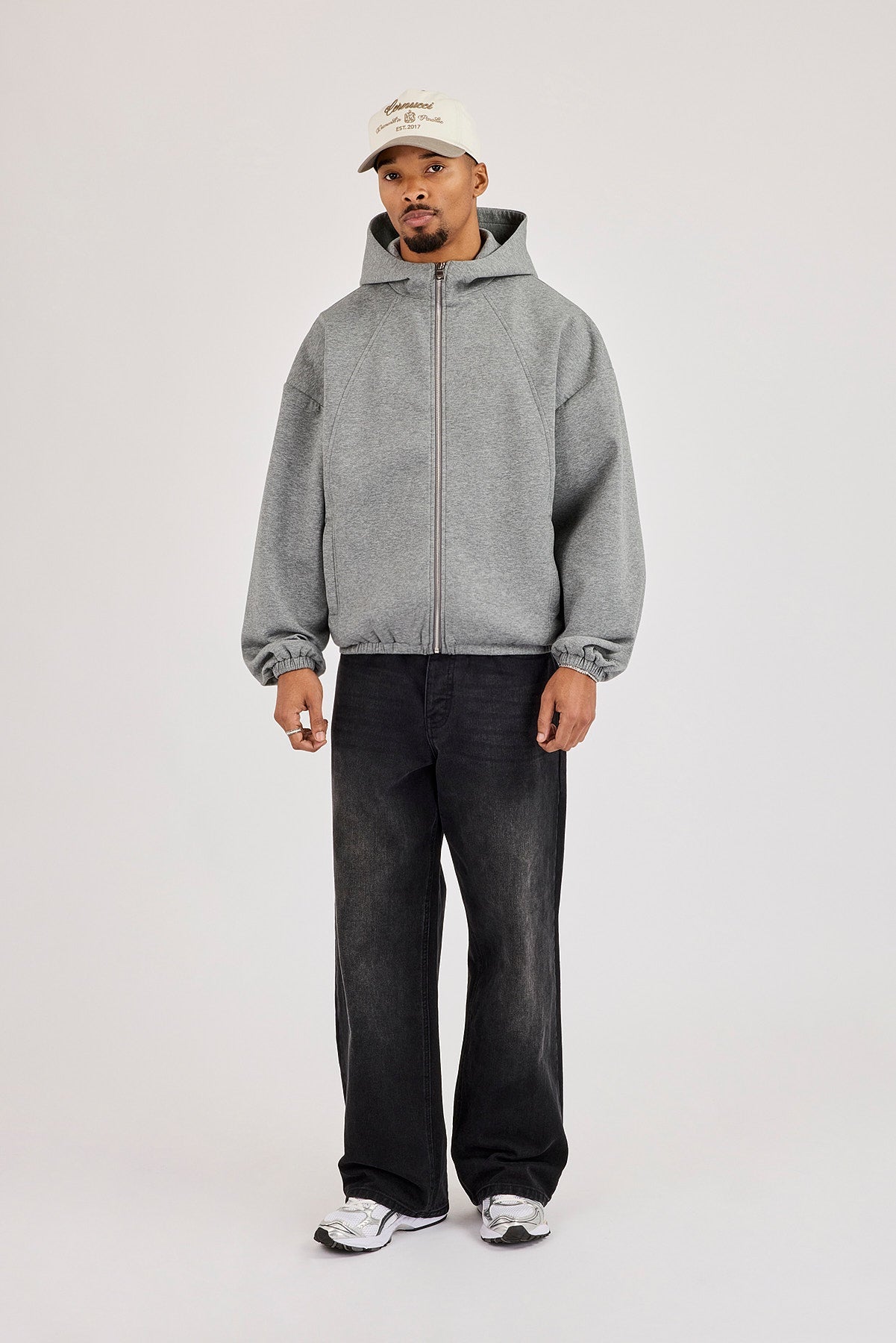 Scuba Extended Neck Raglan Zip Hoodie - Dark Grey