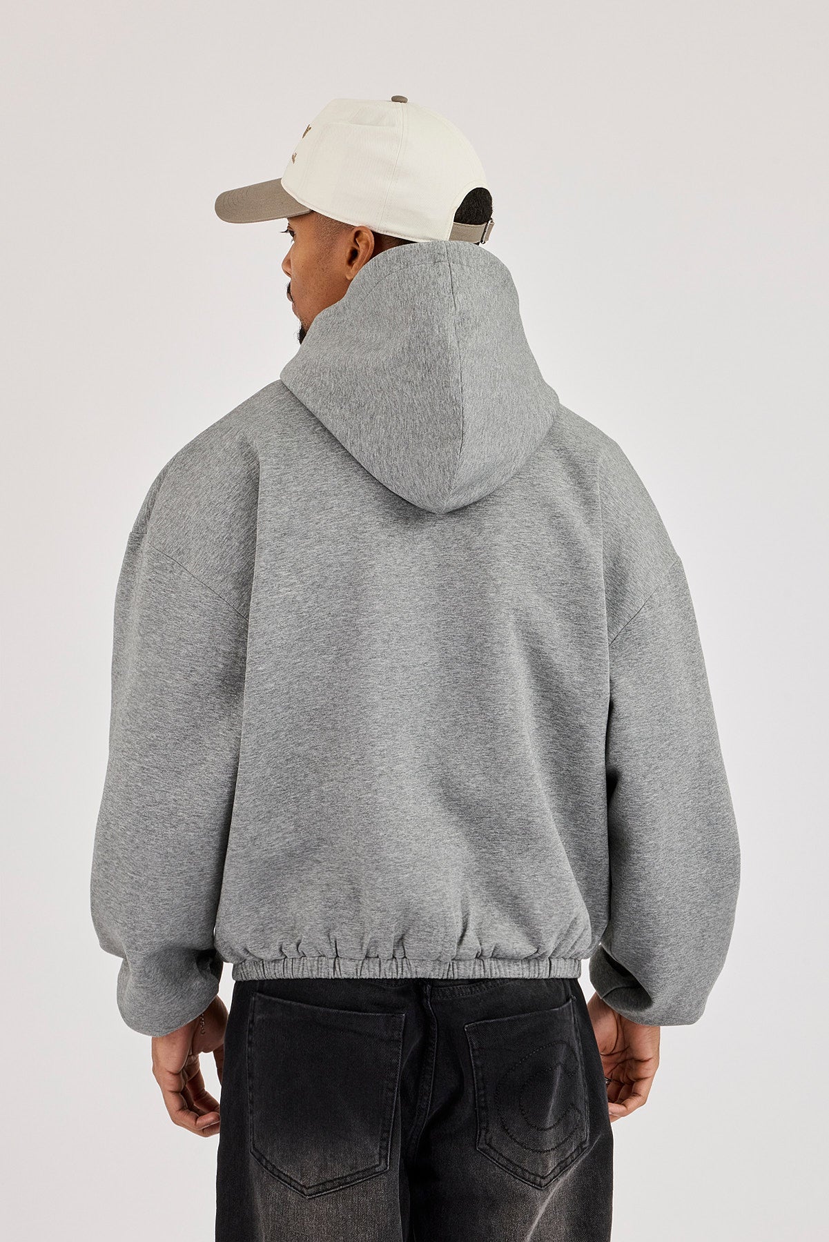 Scuba Extended Neck Raglan Zip Hoodie - Dark Grey