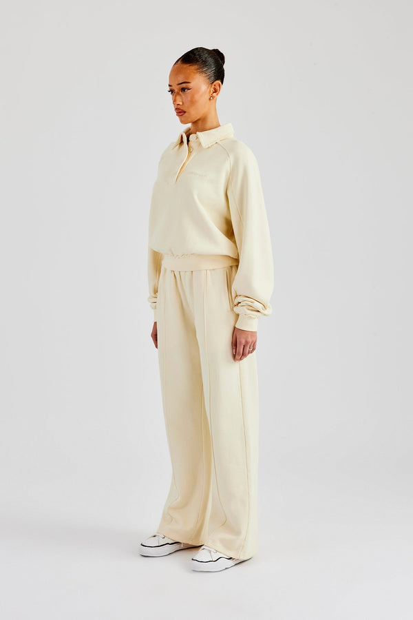 Washed Polo Sweatshirt & Wide Leg Jogger - Butter Yellow