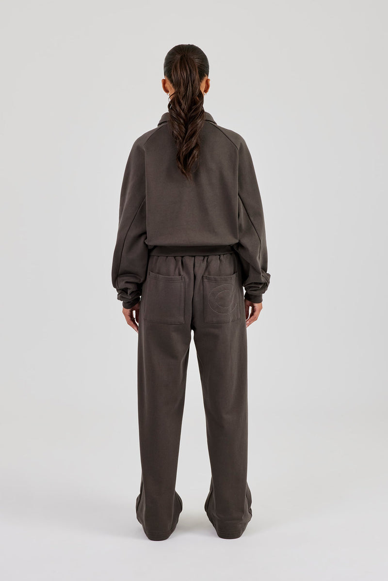 Polo Sweatshirt & Wide Leg Jogger - Coffee