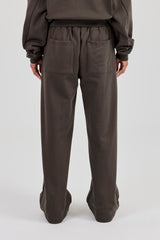 Buttoned Detail Wide Leg Jogger - Coffee