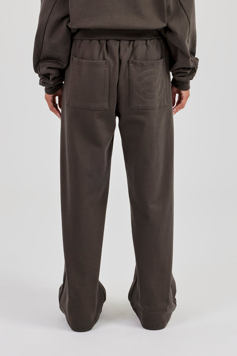 Buttoned Detail Wide Leg Jogger - Coffee