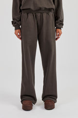 Buttoned Detail Wide Leg Jogger - Coffee