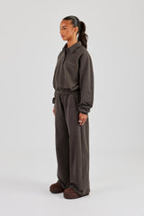 Polo Sweatshirt & Wide Leg Jogger - Coffee