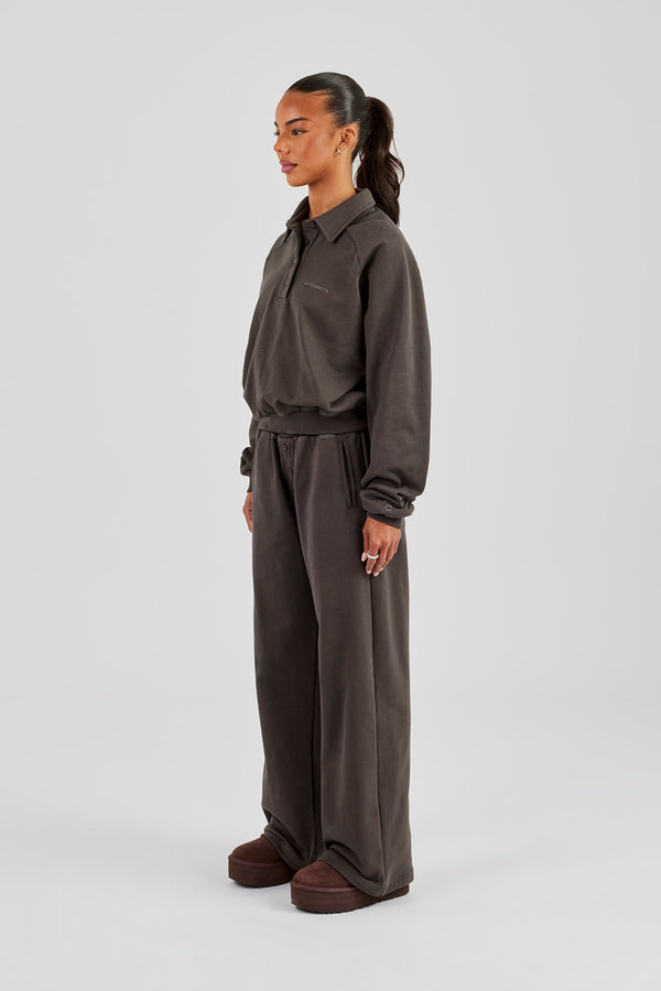 Polo Sweatshirt & Wide Leg Jogger - Coffee