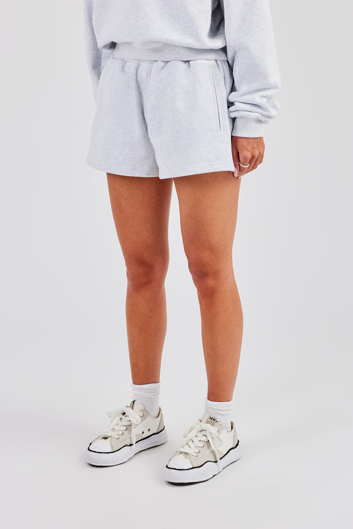 Button Detail Jersey Short - Heather Grey