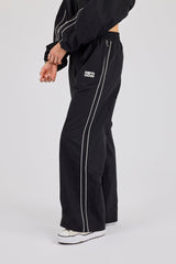 Crinkle Nylon Piping Wide Leg Jogger - Black
