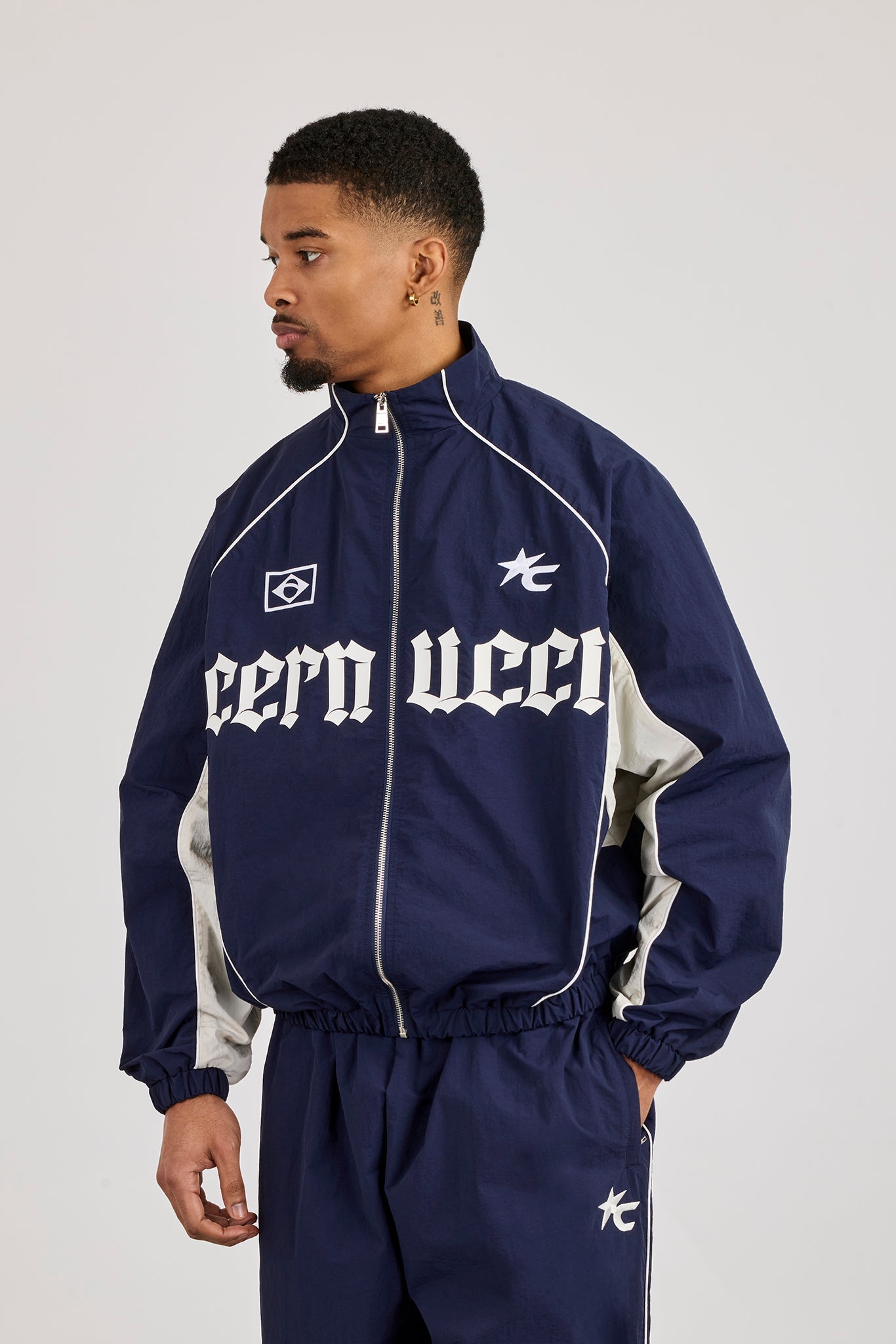 Oversized Nylon Panelled Track Top - Navy