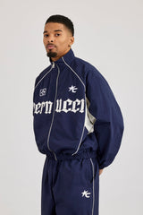 Oversized Nylon Panelled Track Top - Navy