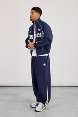 Oversized Nylon Panelled Track Top & Panelled Joggers - Navy