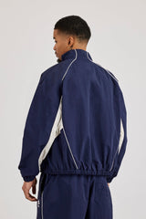 Oversized Nylon Panelled Track Top - Navy