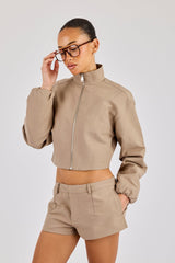 Twill Fitted Jacket - Taupe