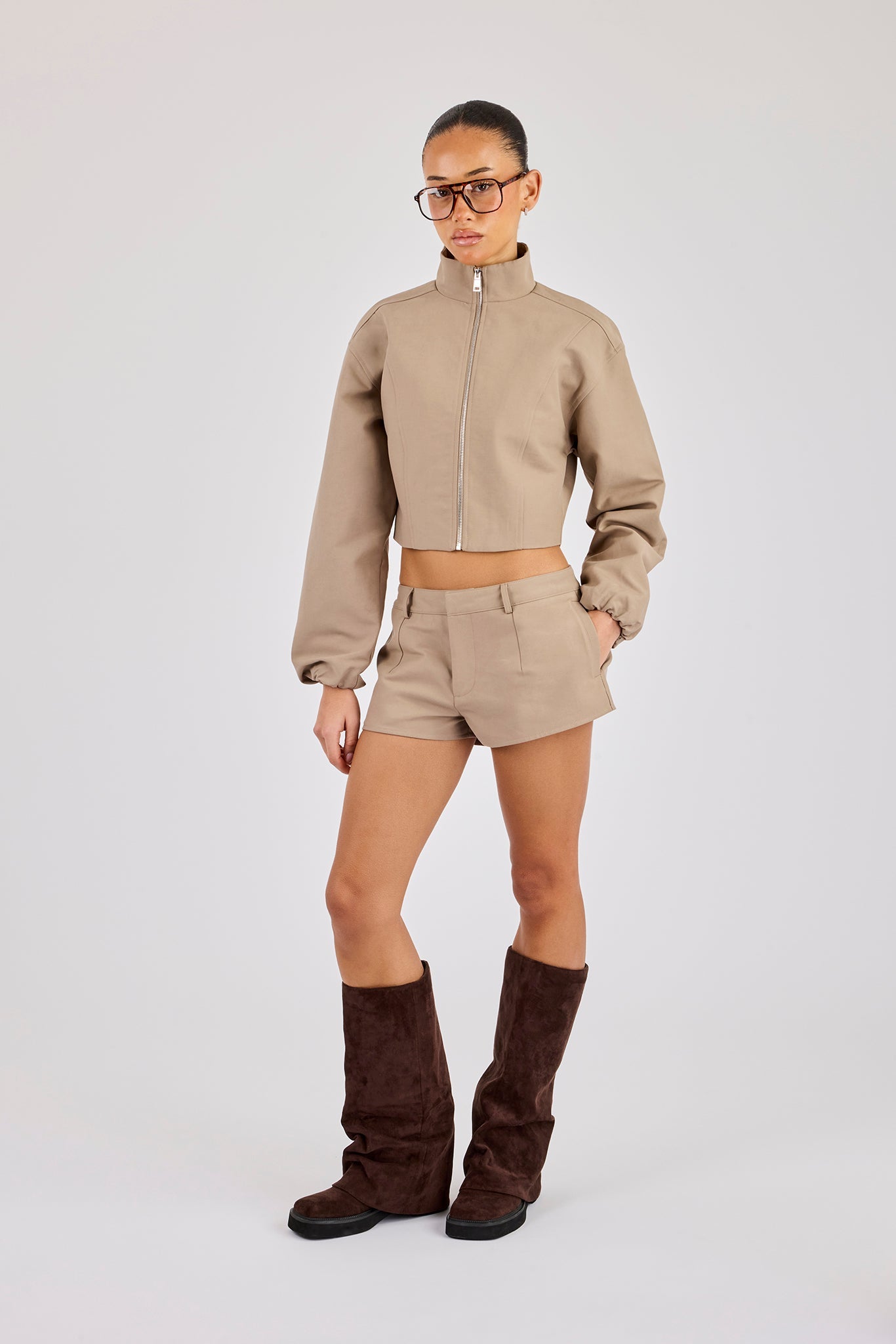 Twill Fitted Jacket - Taupe