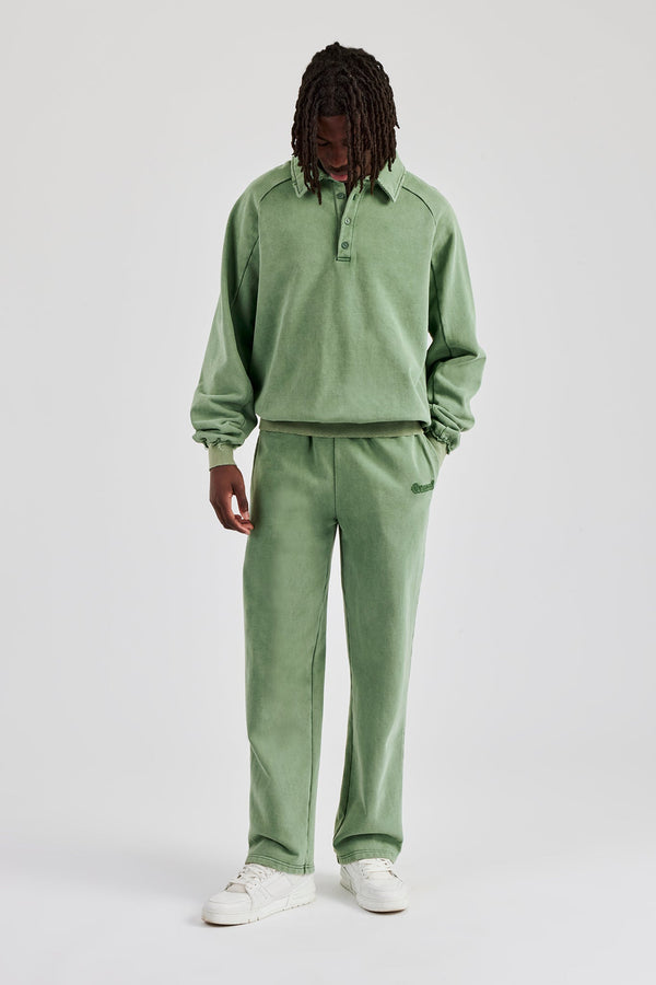 Washed Polo Sweatshirt & Straight Leg Jogger - Washed Green