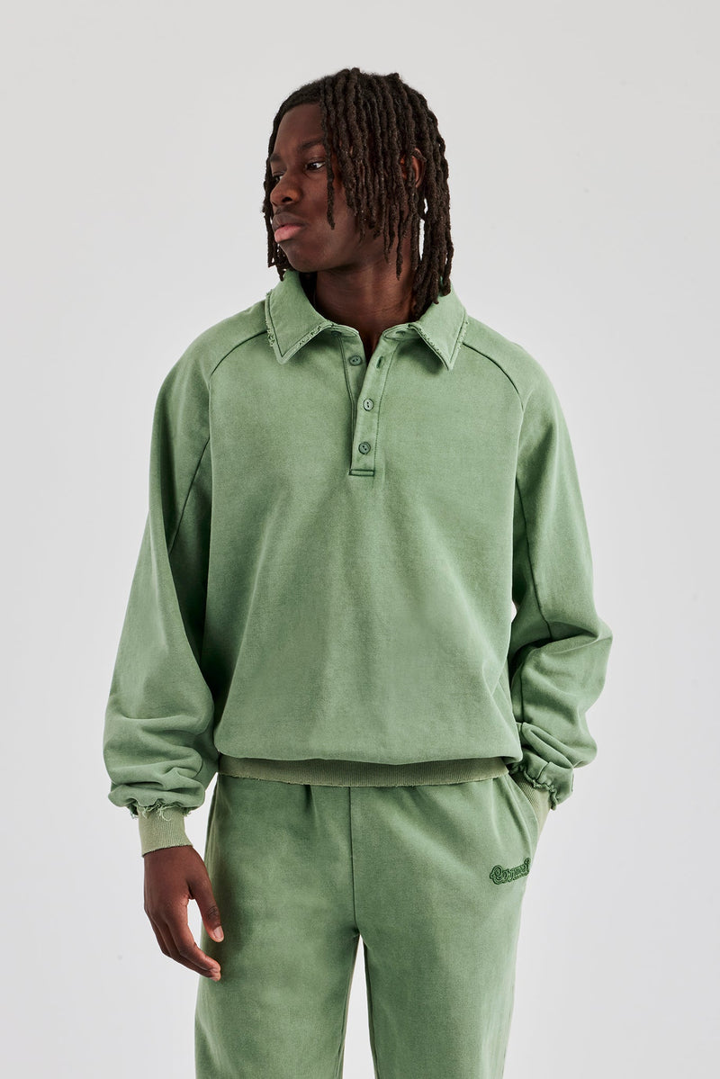 Washed Polo Sweatshirt - Washed Green