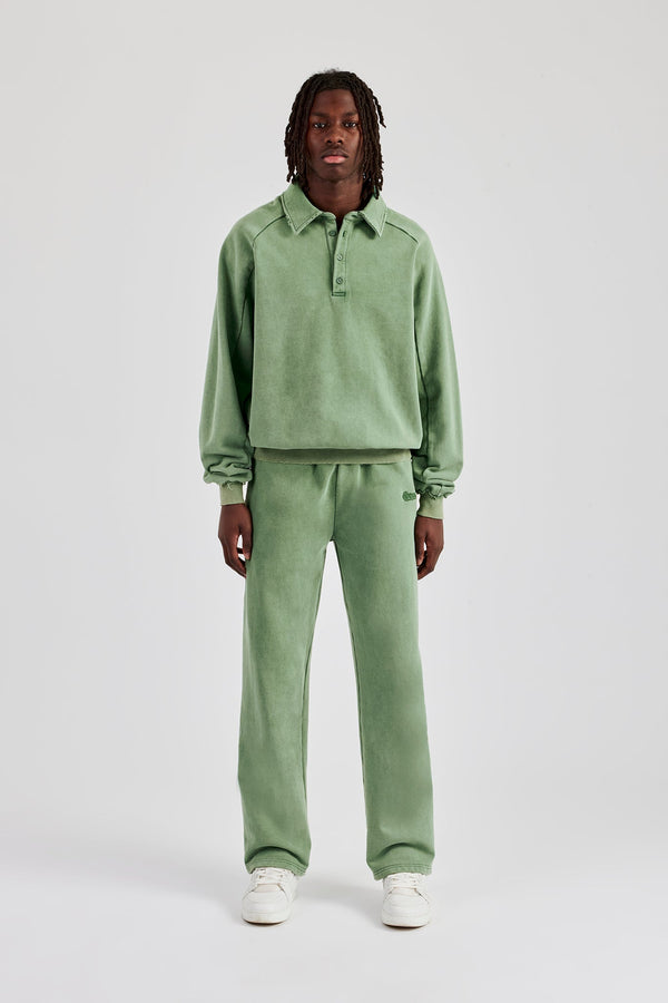 Washed Polo Sweatshirt & Straight Leg Jogger - Washed Green