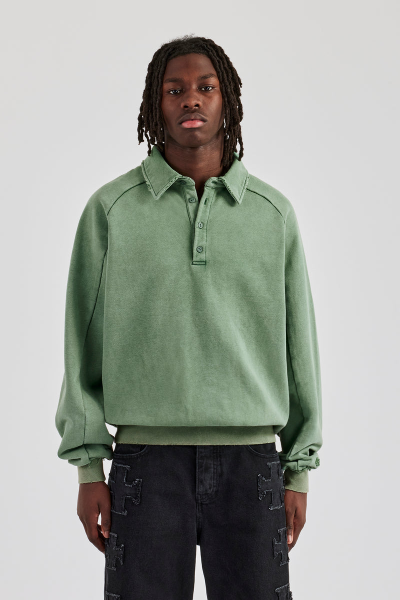 Washed Polo Sweatshirt - Washed Green