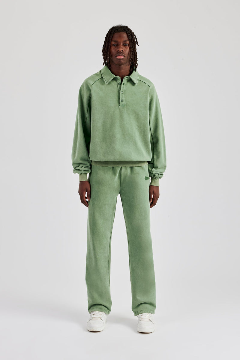 Washed Polo Sweatshirt - Washed Green