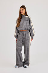 Check Funnel Neck Taping Track Jacket - Grey