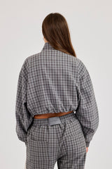 Check Funnel Neck Taping Track Jacket - Grey