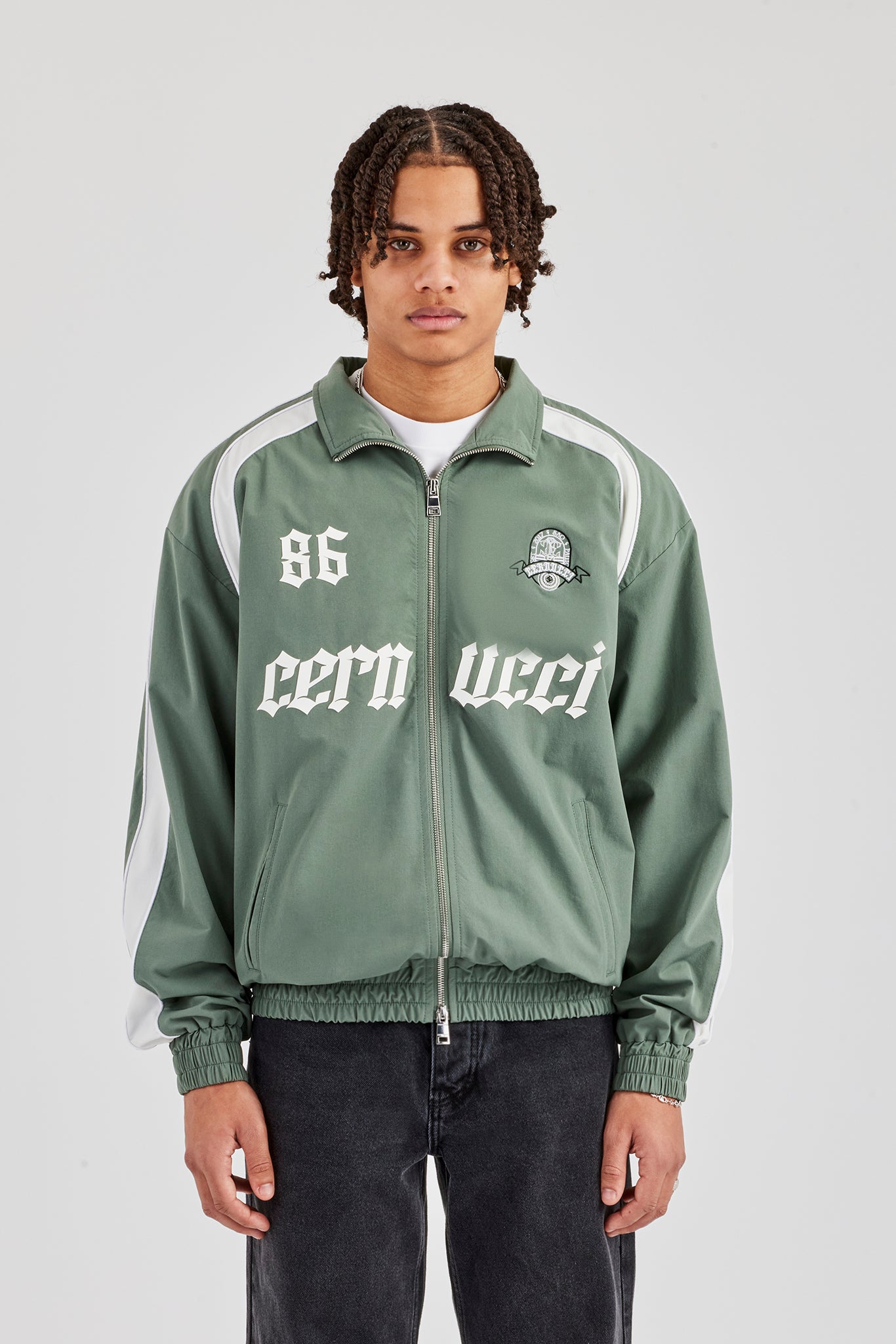 Nylon Panelled Logo Track Jacket - Green