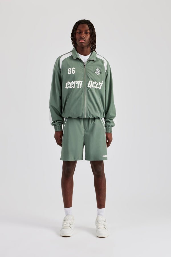 Nylon Panelled Logo Track Jacket & Short - Green