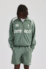 Nylon Panelled Logo Track Jacket - Green