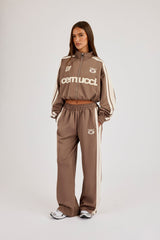 Football Cropped Zip Through Track Jacket - Taupe