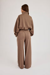 Football Cropped Zip Through Track Jacket & Baggy Taping Jogger - Taupe