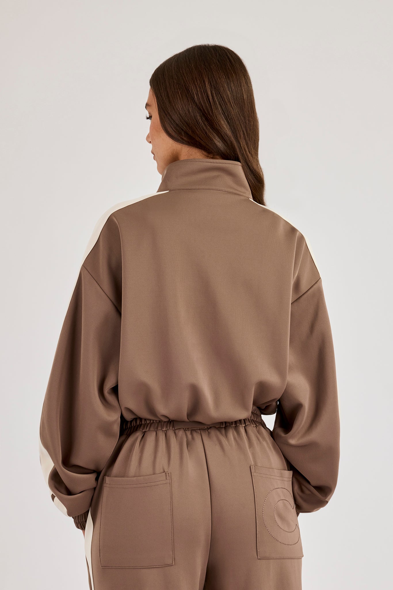 Football Cropped Zip Through Track Jacket - Taupe