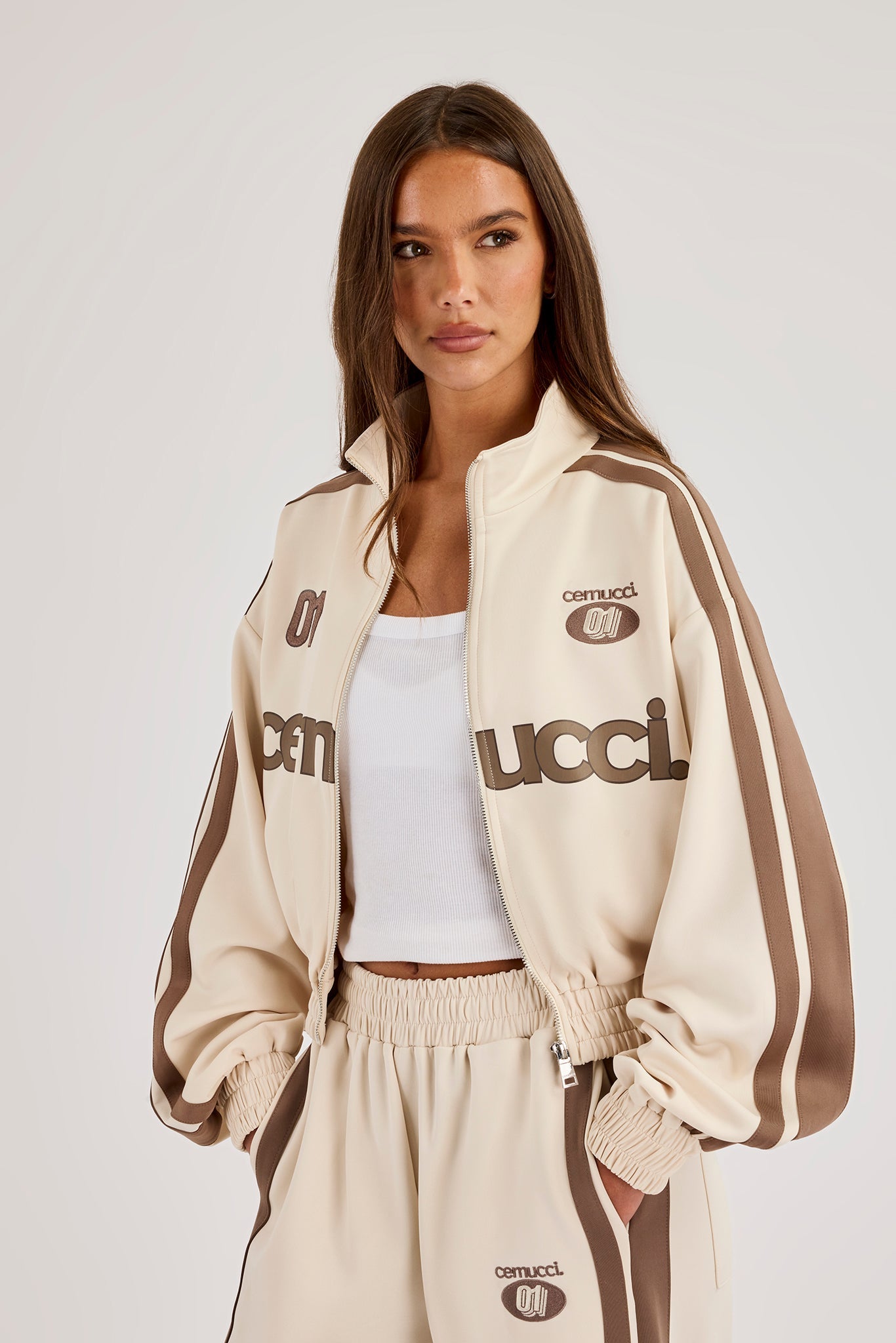 Football Cropped Zip Through Track Jacket - Off White