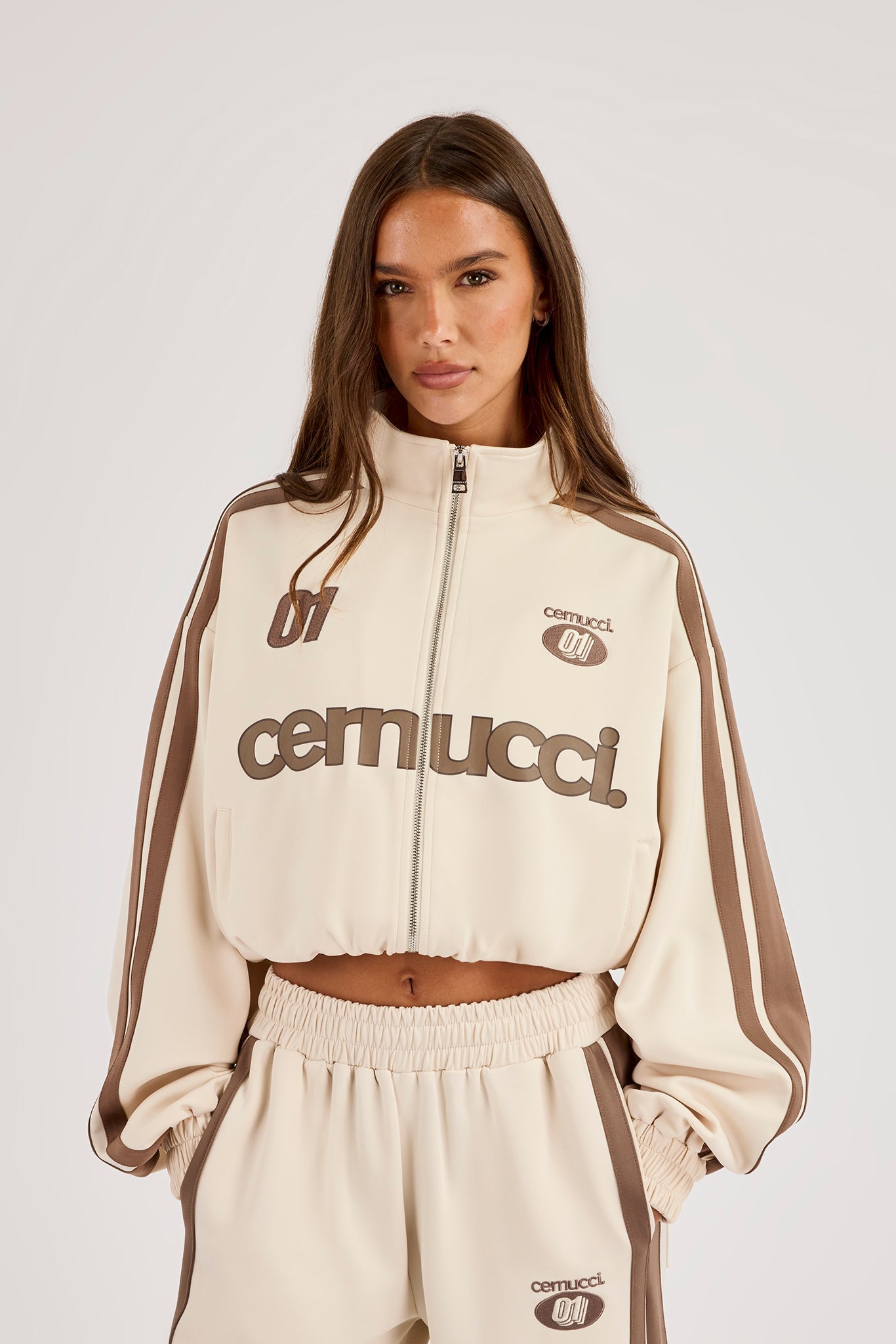 Football Cropped Zip Through Track Jacket - Off White