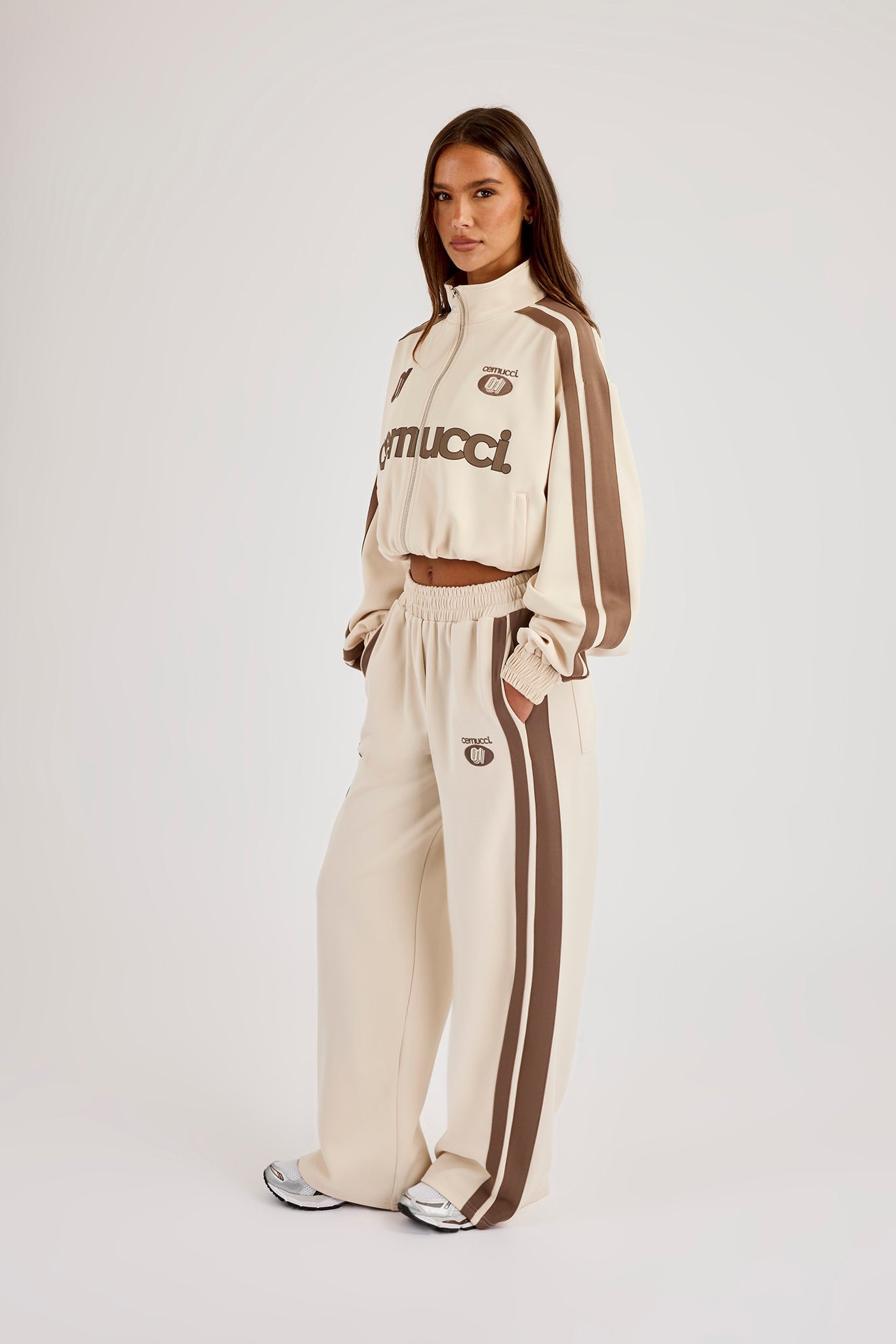 Football Cropped Zip Through Track Jacket & Baggy Taping Jogger - Off White