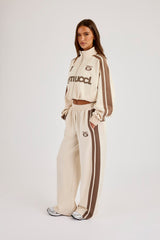 Football Cropped Zip Through Track Jacket & Baggy Taping Jogger - Off White