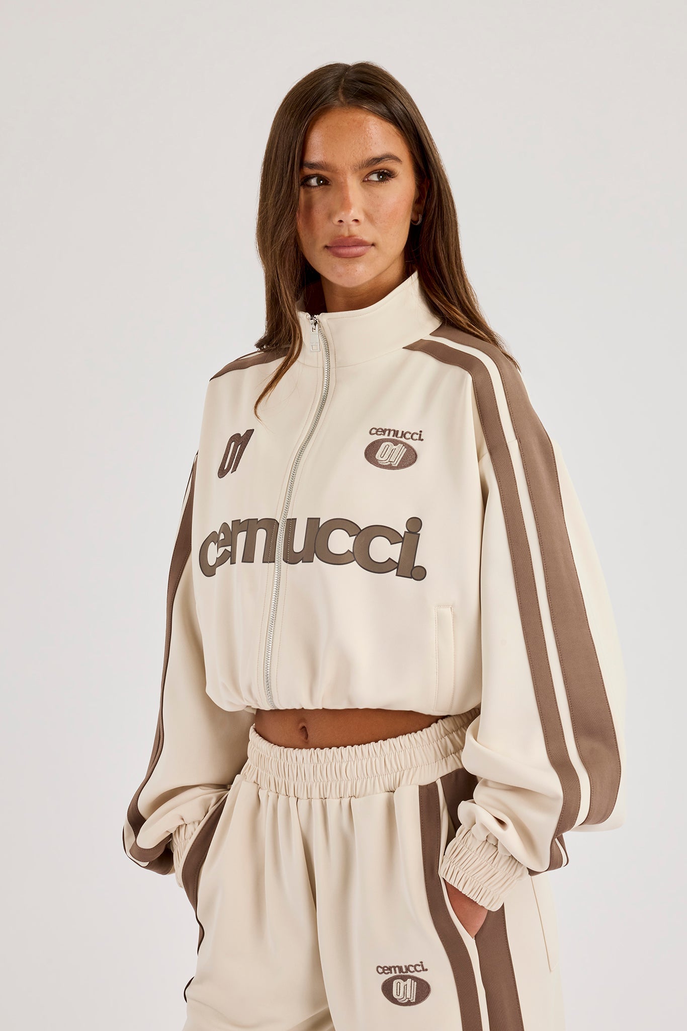 Football Cropped Zip Through Track Jacket - Off White