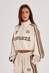 Football Cropped Zip Through Track Jacket - Off White