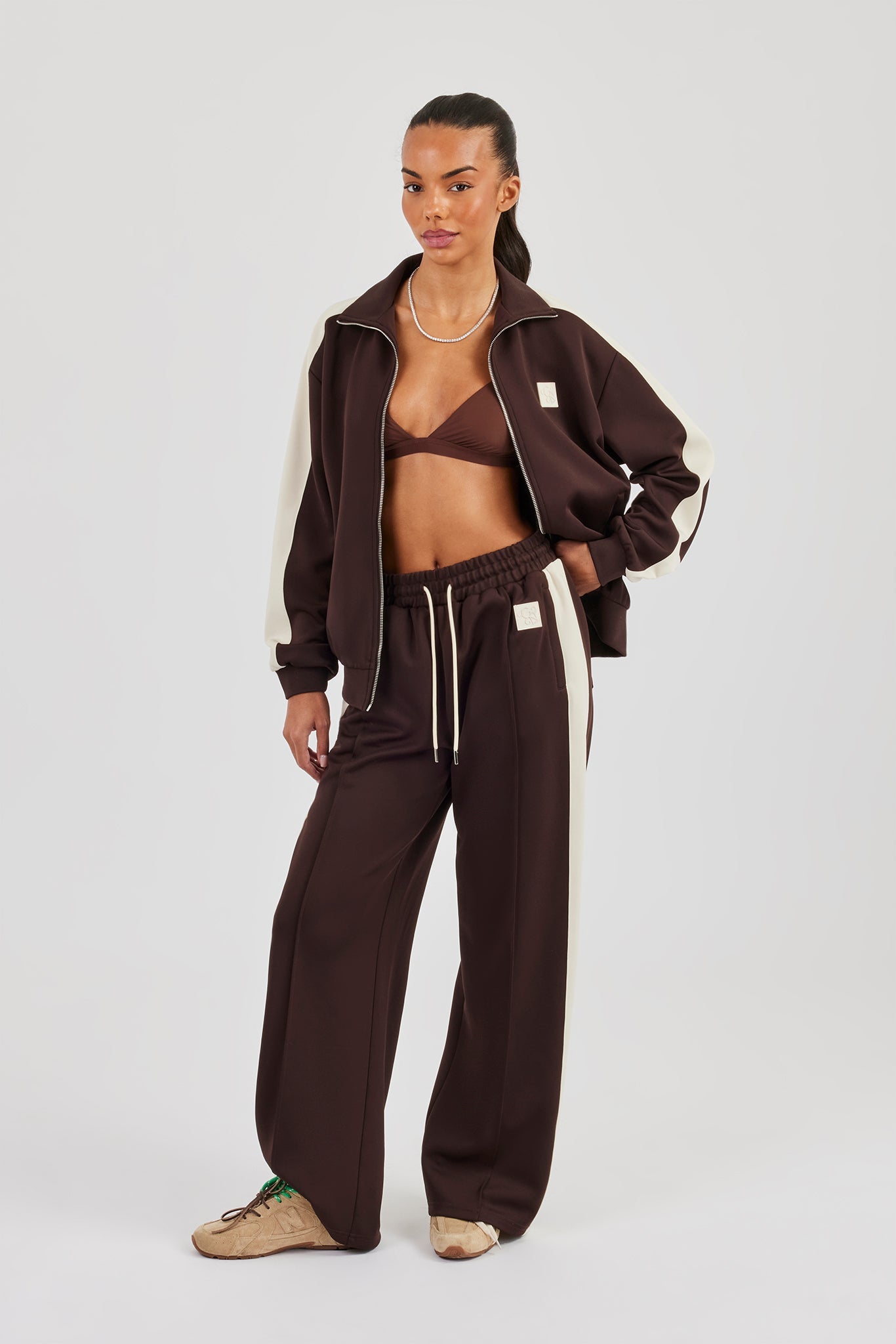 Single Taping Regular Track Jacket & Drawcord Track Pant - Chocolate