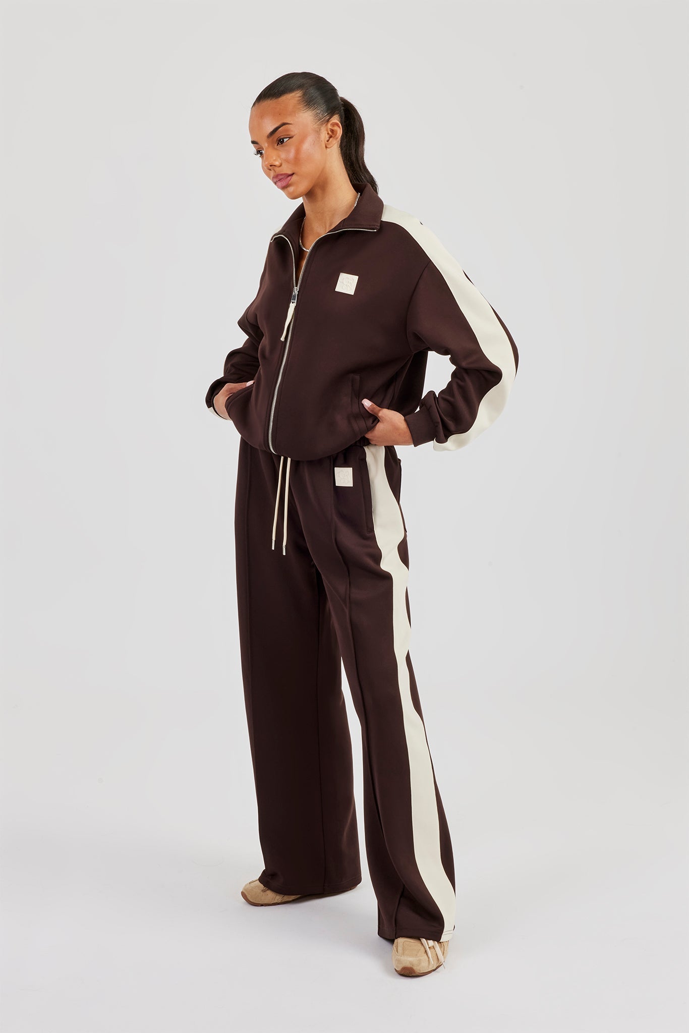 Single Taping Regular Track Jacket & Drawcord Track Pant - Chocolate