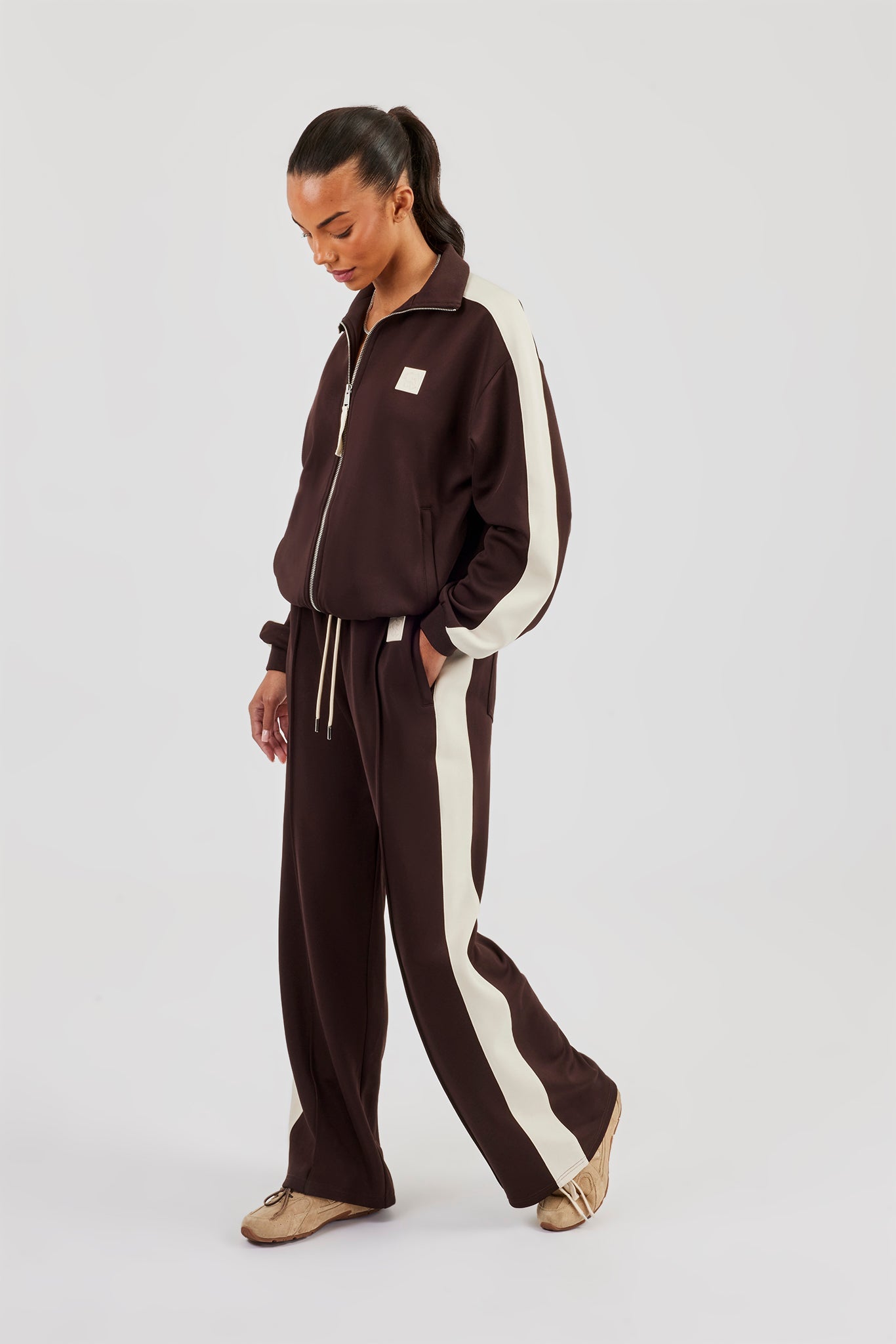 Single Taping Regular Track Jacket & Drawcord Track Pant - Chocolate
